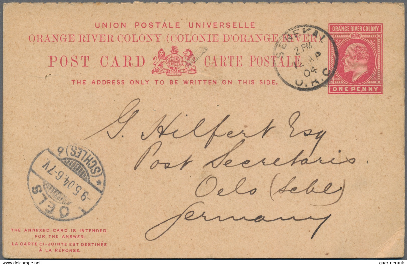 Oranjefreistaat: 1904 Commercially Used Postal Stationery Doublecard With Attached Reply Part From S - Oranje Vrijstaat (1868-1909)