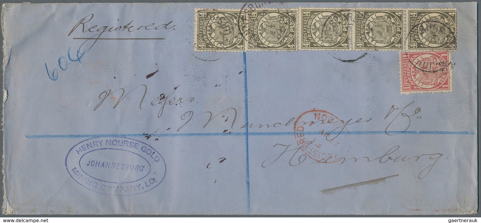 Transvaal: 1891, 4d. Bronze-green (5) And 1d. Carmine, 21d. Rate On Registered Cover From "JOHANNESB - Transvaal (1870-1909)