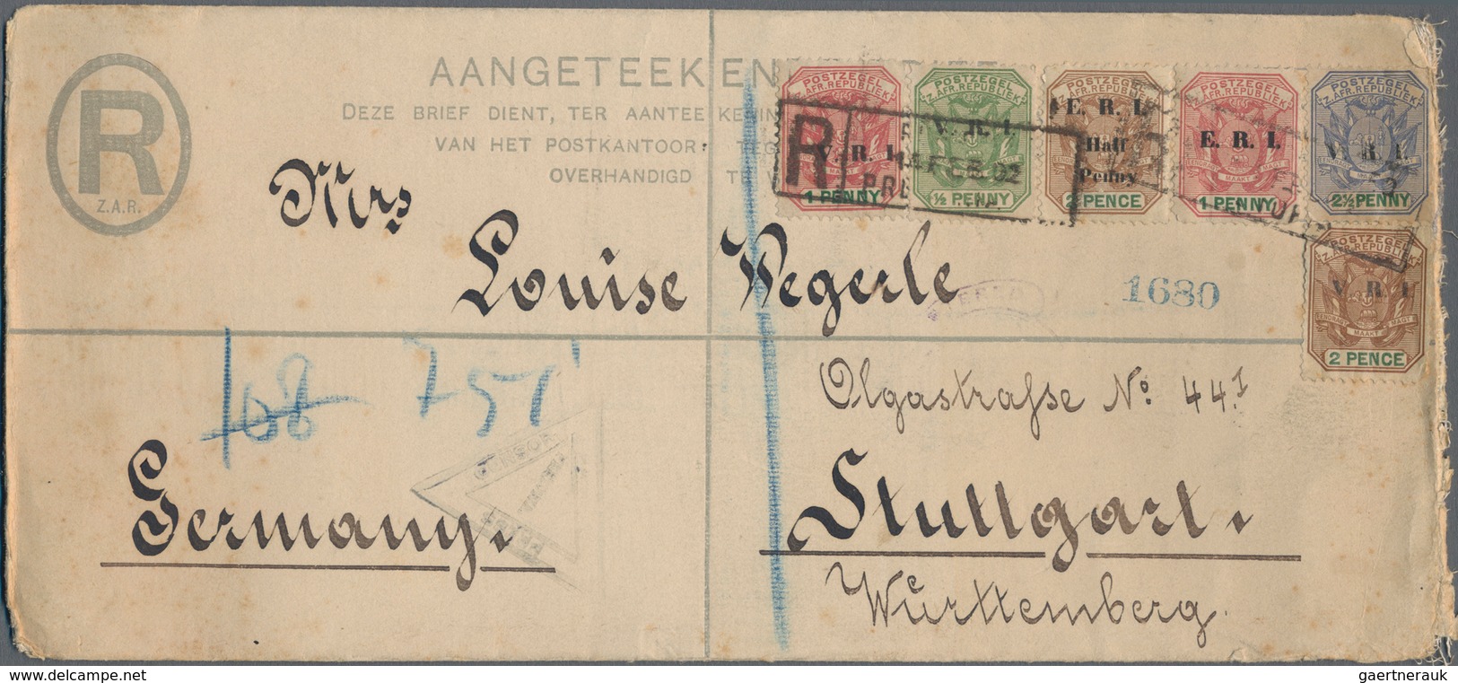 Transvaal: 1901 Uprated With 6-colour Franking Registered Postal Stationery Envelope Size H2 By Regi - Transvaal (1870-1909)