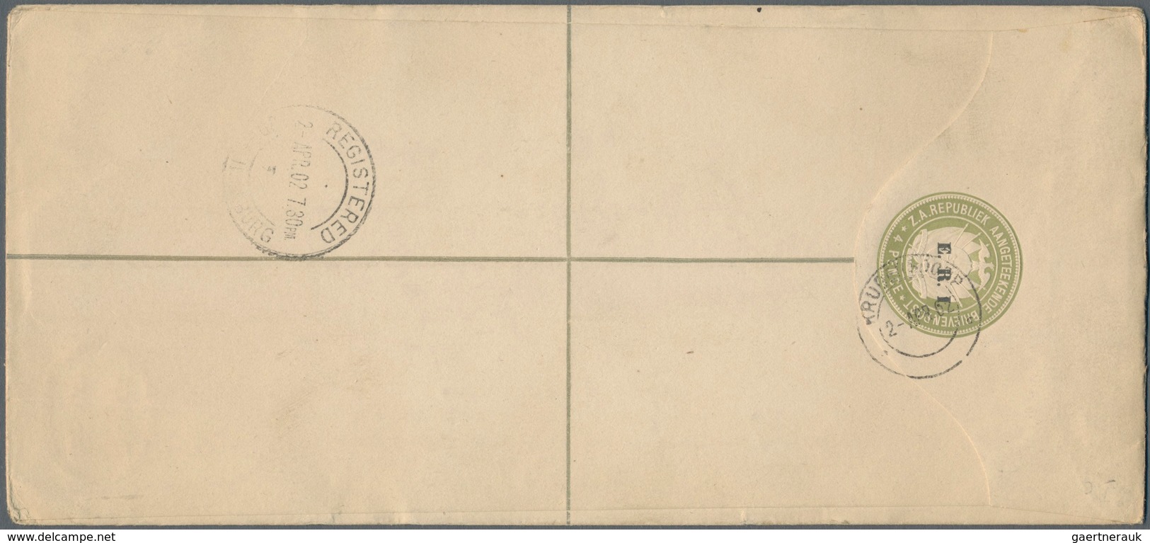 Transvaal: 1902 (2.4.), Registered Letter (long Size) 4d. Olive Optd. 'E.R.I.' Uprated With KEVII 1d - Transvaal (1870-1909)