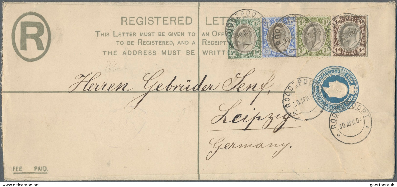Transvaal: 1904 (30.4.), Registered Letter (long Size) KEVII 4d. Blue Uprated With Four Different KE - Transvaal (1870-1909)