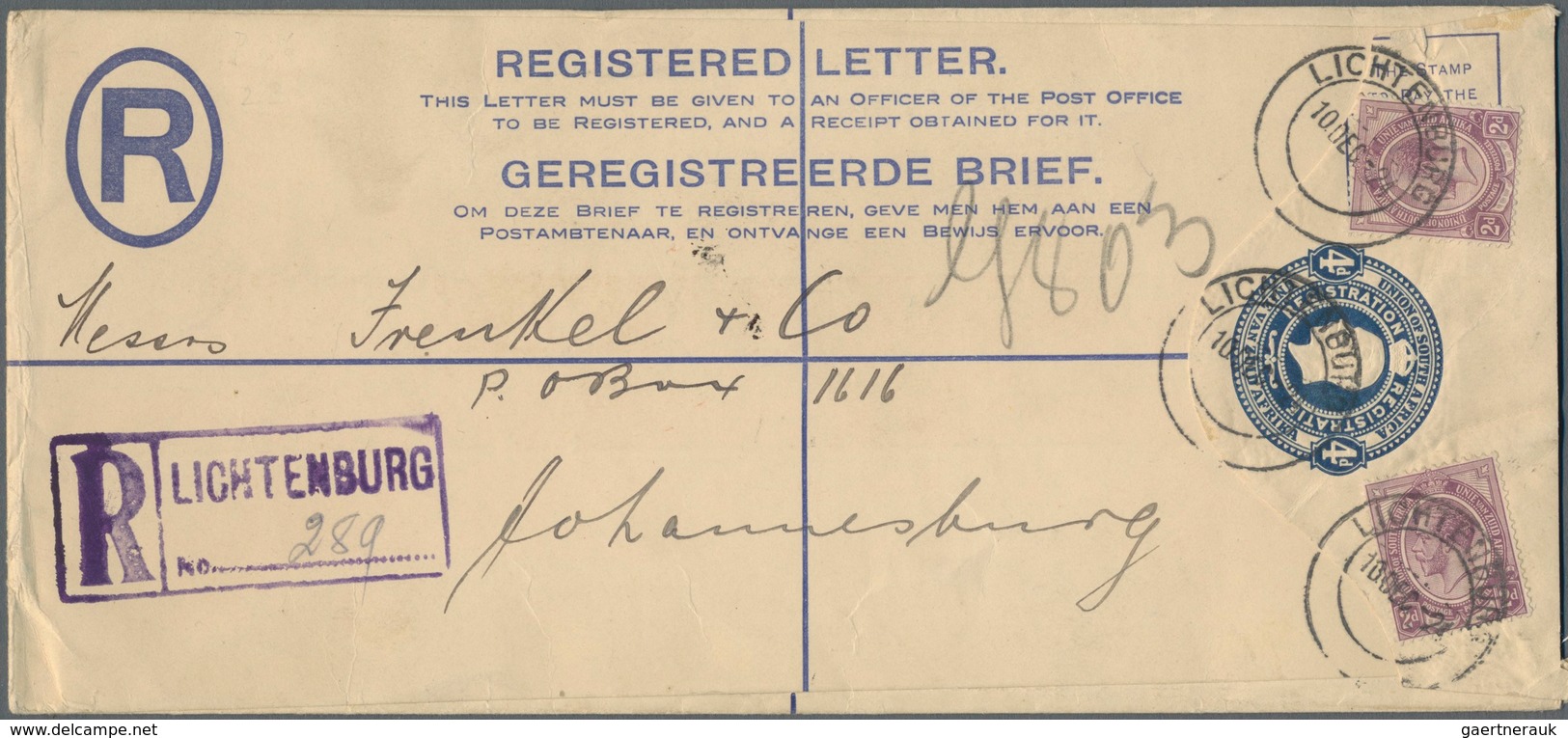 Südafrika - Ganzsachen: 1921/1924, Four Different Long-size REGISTERED LETTERS All Uprated And Comme - Other & Unclassified