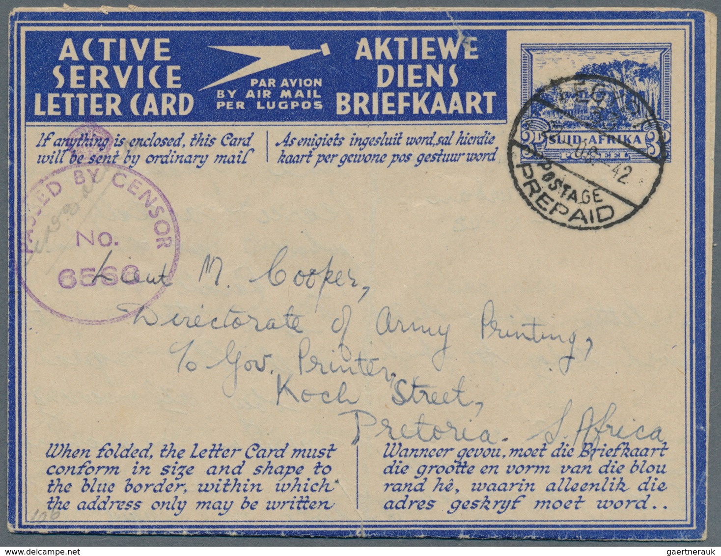 Südafrika - Ganzsachen: 1941/1945, Four ACTIVE SERVICE Lettercards 3d Blue All Commercially Used Wit - Sonstige & Ohne Zuordnung