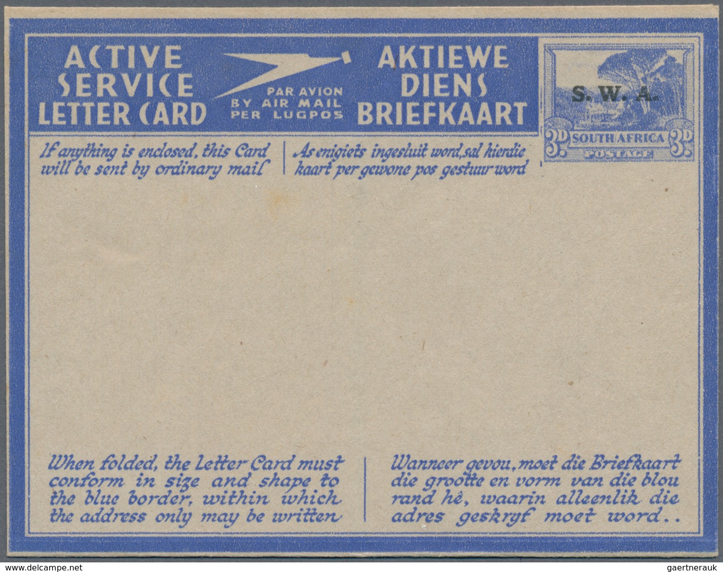 Südwestafrika: 1941, Two South Africa ACTIVE SERVICE LETTER CARDS 3d. Blue 'South Africa' Or 'Suid-A - South West Africa (1923-1990)