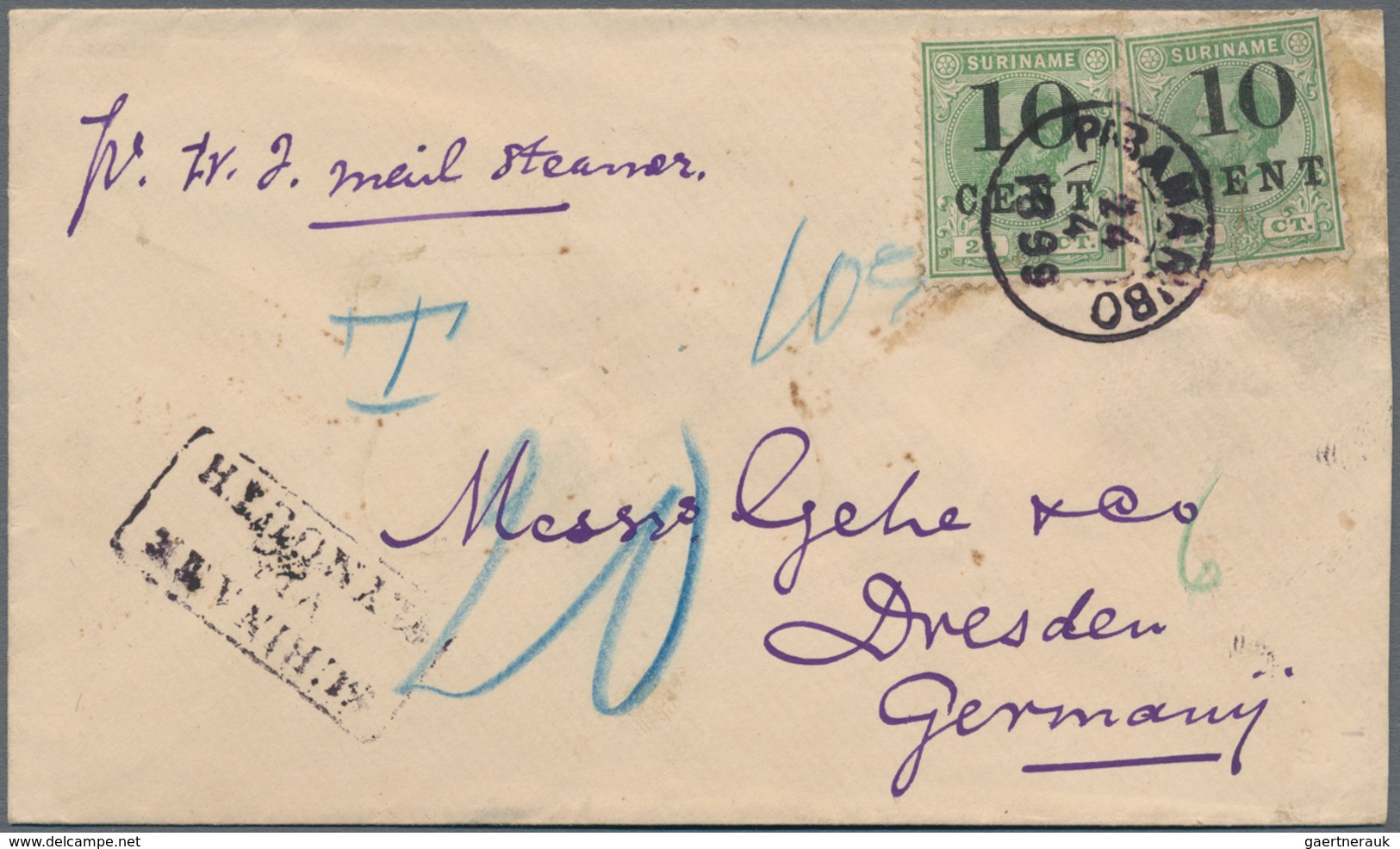 Surinam: 1888/1897, Lot Of 3 Covers To Germany, Comprising A 4-color Franking With 1 C Grey, 2 X 2 C - Suriname ... - 1975