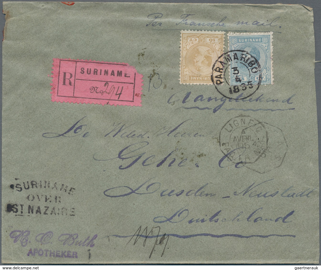 Surinam: 1888/1897, Lot Of 3 Covers To Germany, Comprising A 4-color Franking With 1 C Grey, 2 X 2 C - Surinam ... - 1975