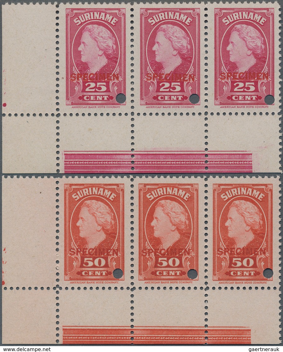 Surinam: 1945, Definitives Wilhelmina, 10c.-25c. And 50c., Six Values With Specimen Overprint And Pu - Surinam ... - 1975