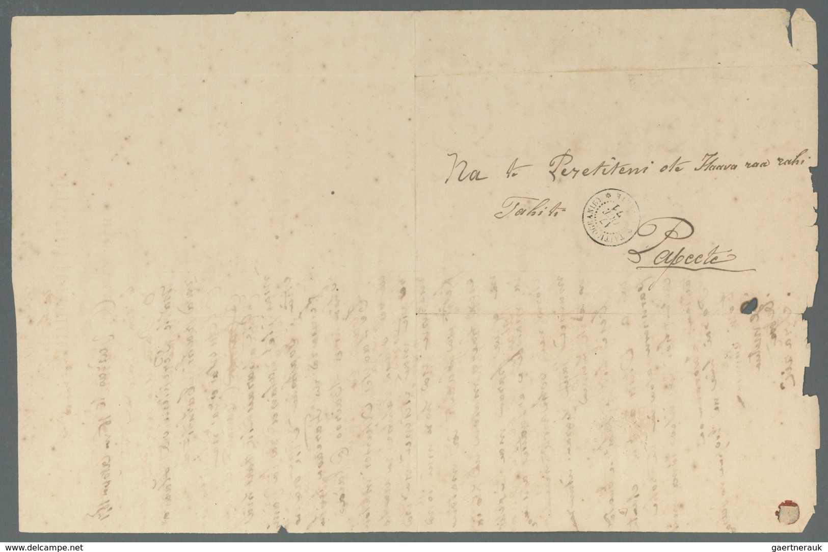 Tahiti: 1871. Stampless Wrapper Written From Vairao, Tahiti Iti Dated '16th October 1871' Headed '(G - Tahiti