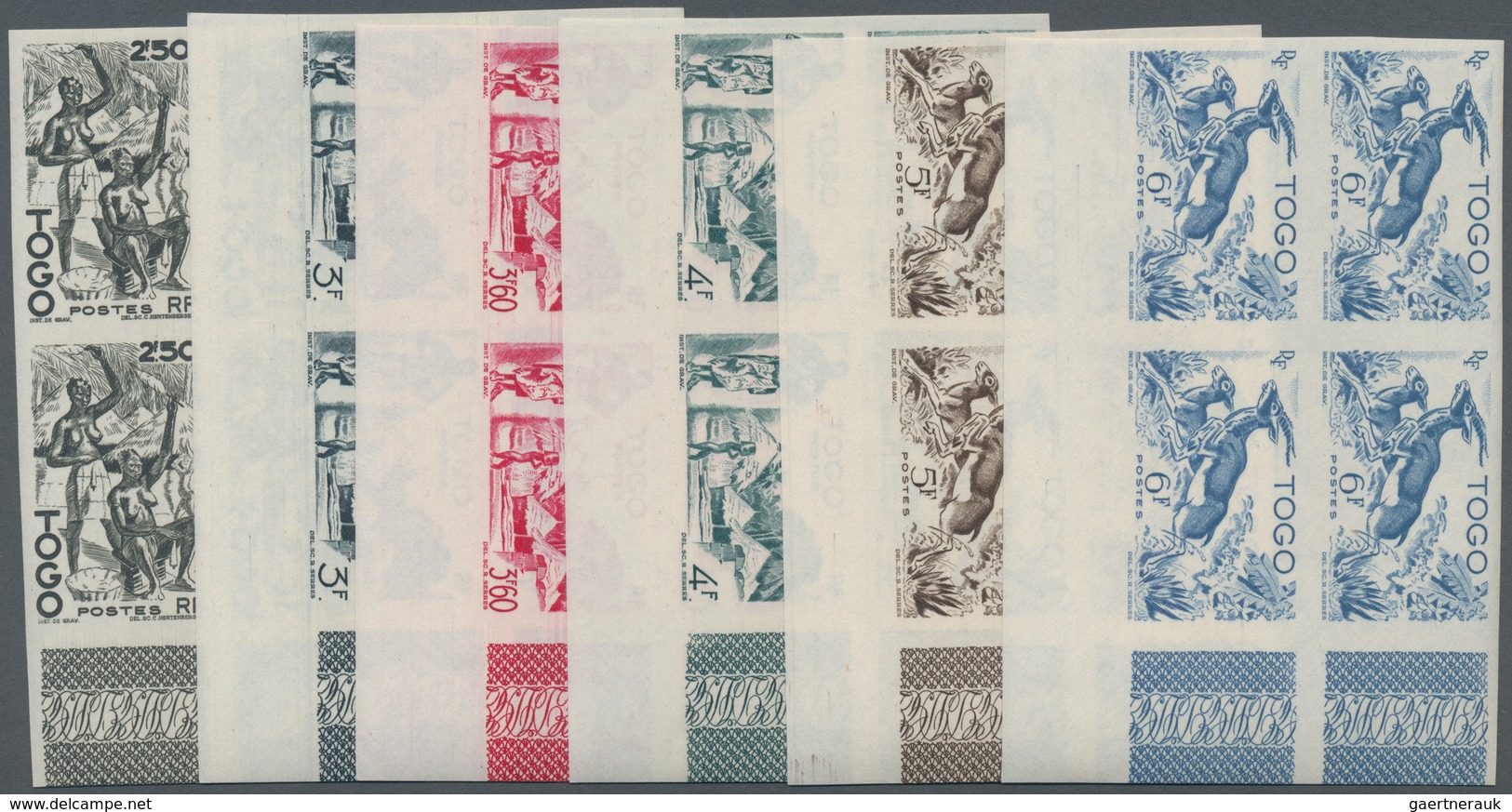 Togo: 1947, Defintives "Views Of Togo", 10c.-25fr., Complete Set Of 18 Values In Imperforate Margina - Togo (1960-...)