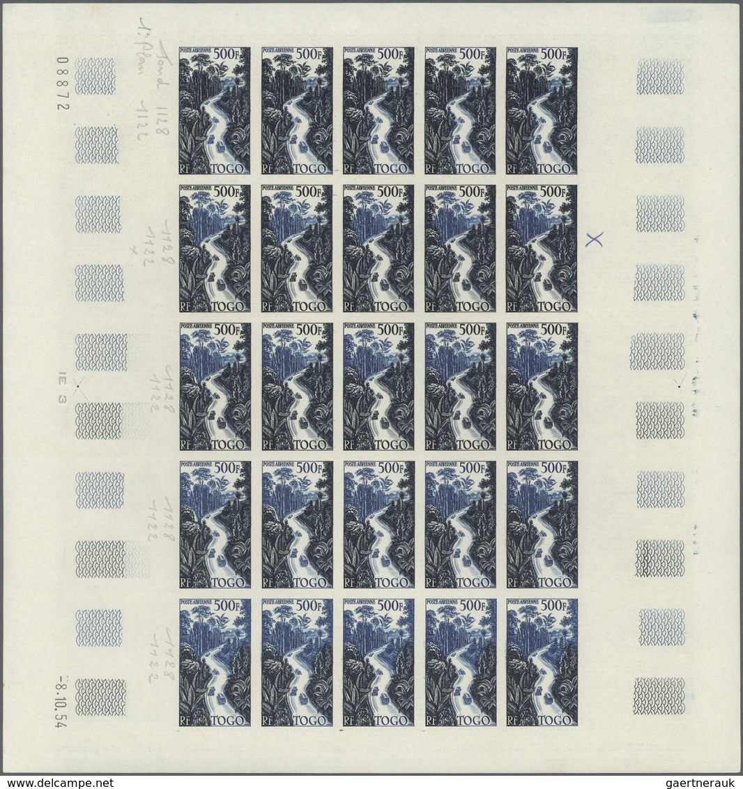 Togo: 1954. Complete Issue "Freight Highway" (1 Value) In 4 Different Color Proof Sheets Of 25. Each - Togo (1960-...)