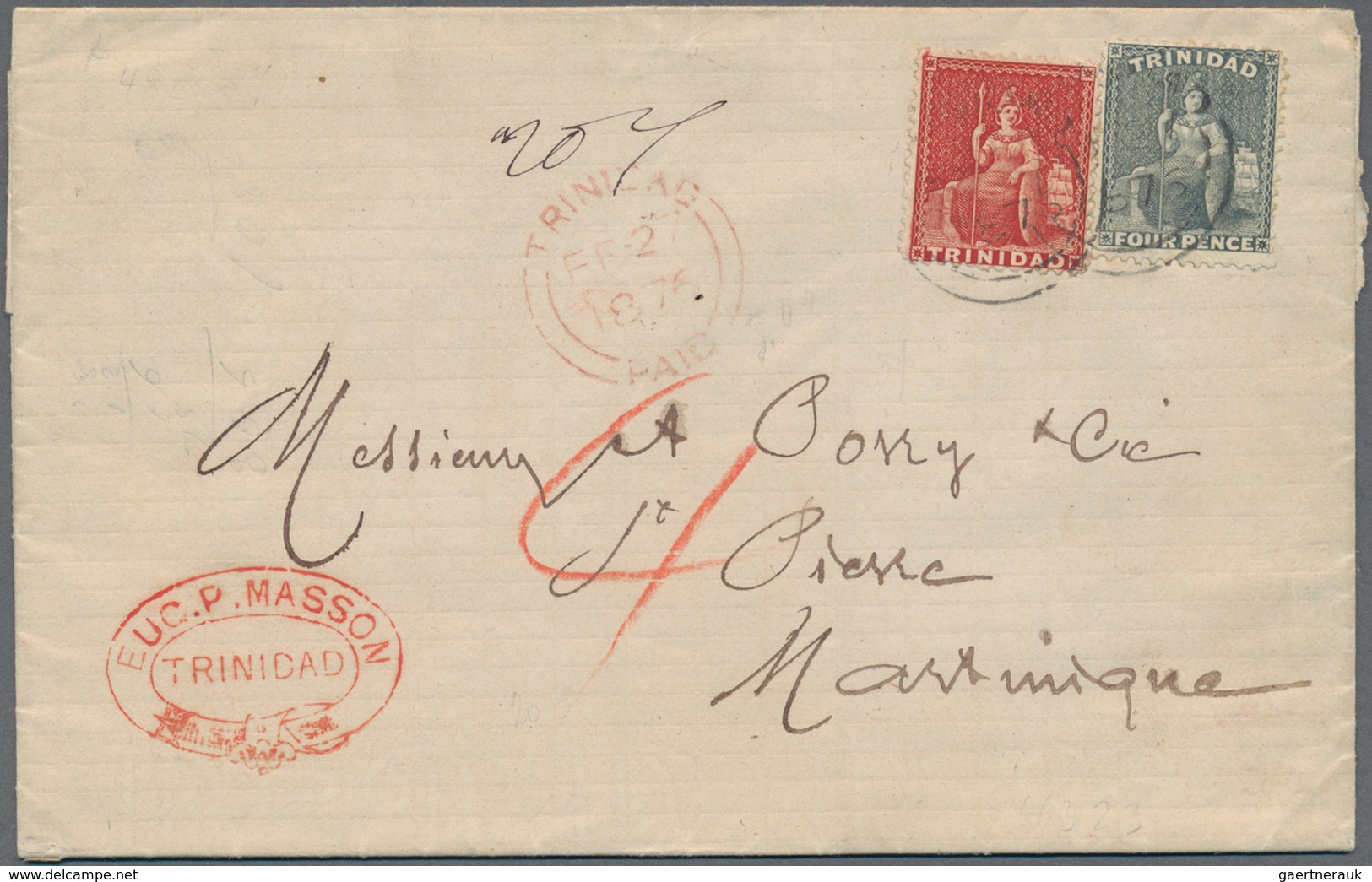 Trinidad Und Tobago: 1870/1876, Two Entires: (1d.) Red And 4d. Violet On Envelope From "TRINIDAD JA - Trinidad & Tobago (1962-...)