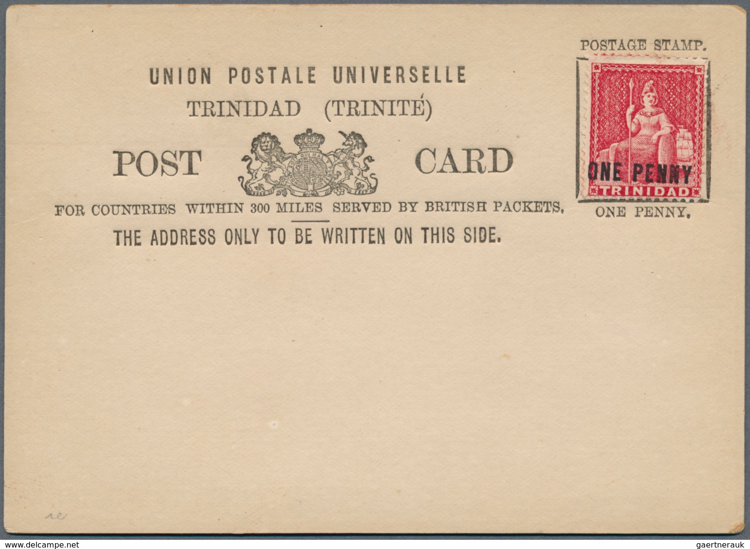 Trinidad Und Tobago: 1879/1882, Three Official Pre-paid Postcard Forms: 1. HALFPENNY Mauve And (1d) - Trinidad & Tobago (1962-...)