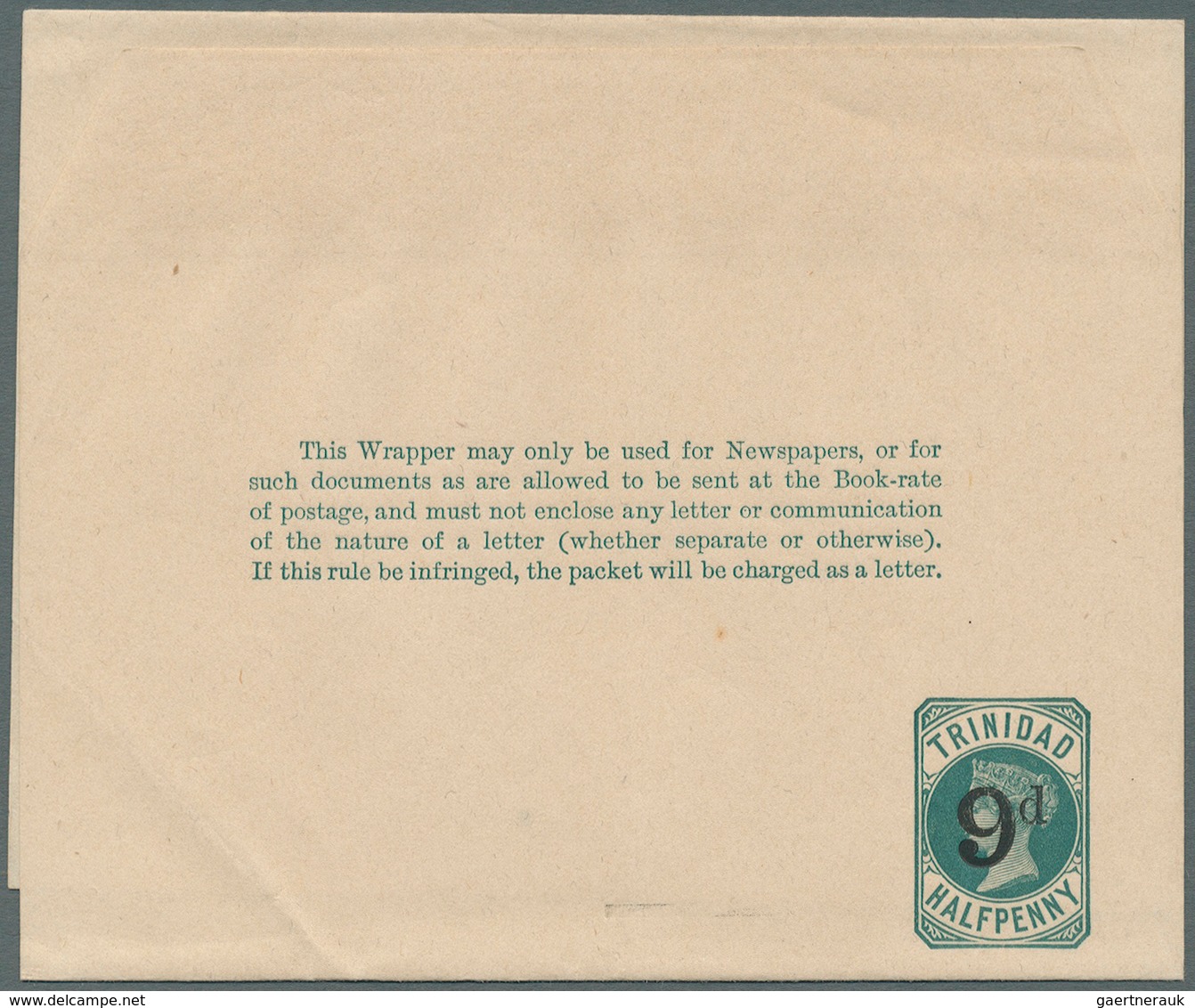 Trinidad Und Tobago: 1891, Stationery Wrapper ½ D. Green On Buff With Surcharge Overprint "9 D" For - Trinidad & Tobago (1962-...)