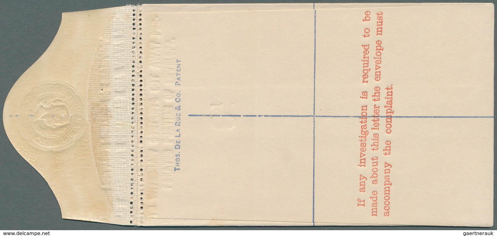 Trinidad Und Tobago: 1891, Stationery Registered-envelope 2 D. Gray-blue ".. CUT AWAY PERFORATED .." - Trinidad & Tobago (1962-...)
