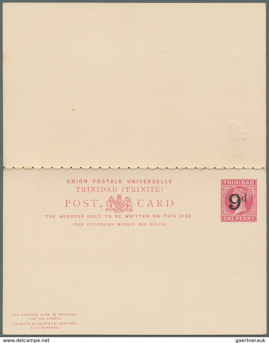 Trinidad Und Tobago: 1891, Stationery Double-card 1 D. Carmine On Cream With Surcharge Overprints "9 - Trinidad & Tobago (1962-...)