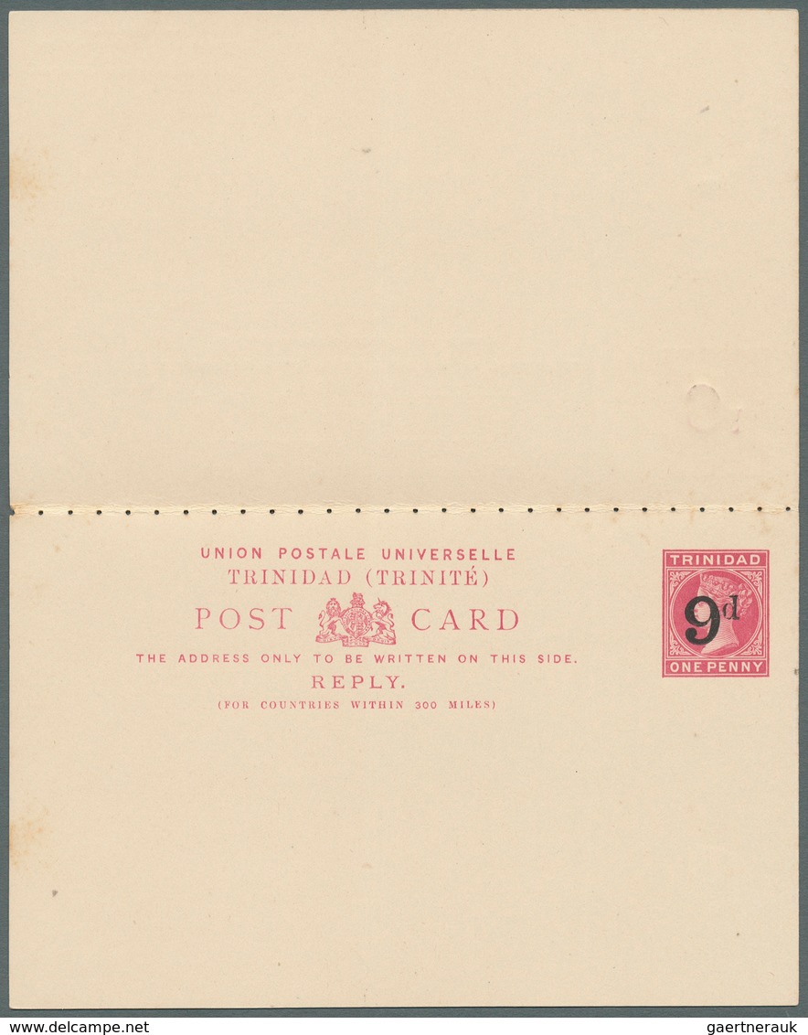 Trinidad Und Tobago: 1891, Stationery Double-card 1 D. Carmine On Cream With Surcharge Overprints "9 - Trinidad & Tobago (1962-...)