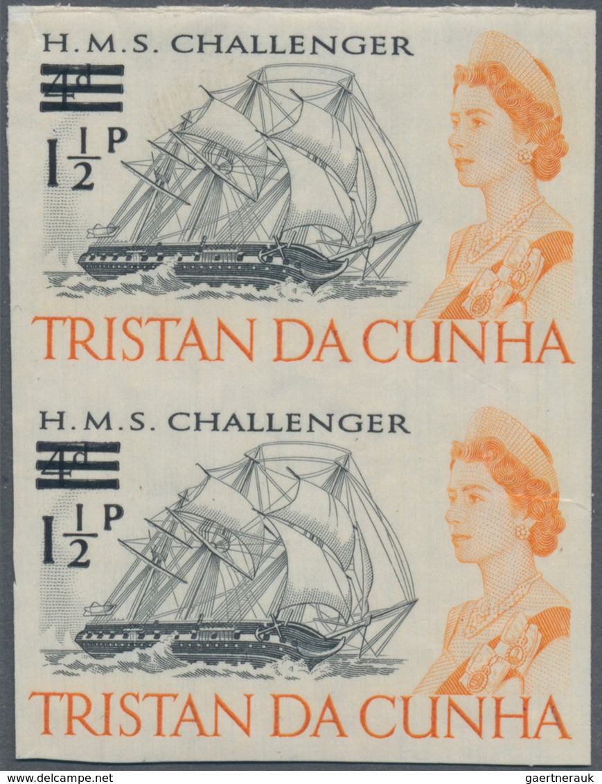 Tristan Da Cunha: 1967, Three Mast H.M.S. Challenger 1½ Pence On 4 Penny Black/ Orange In Imperforat - Tristan Da Cunha
