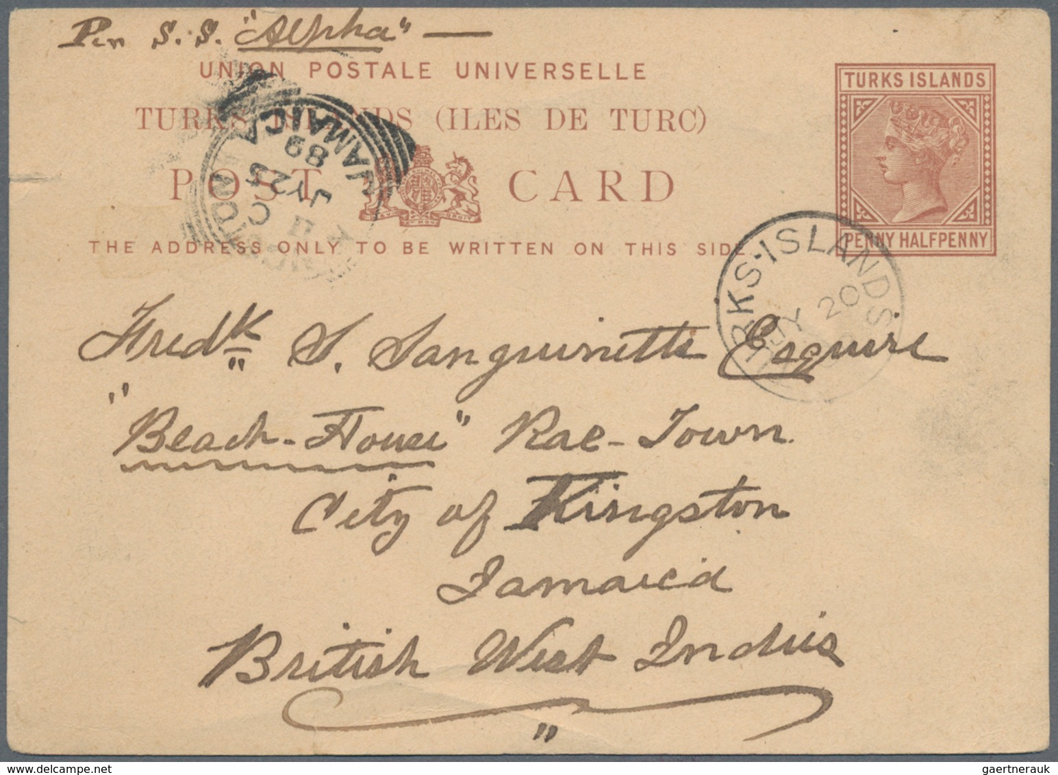 Turks- Und Caicos-Inseln: 1889, Penny Half Penny Brown Postal Stationery Card Tied By Circle Cancel - Turks & Caicos