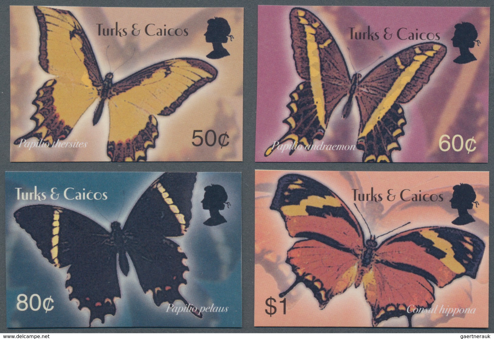 Turks- Und Caicos-Inseln: 2003, Butterflies Complete IMPERFORATE Set Of Four, Mint Never Hinged And - Turks And Caicos