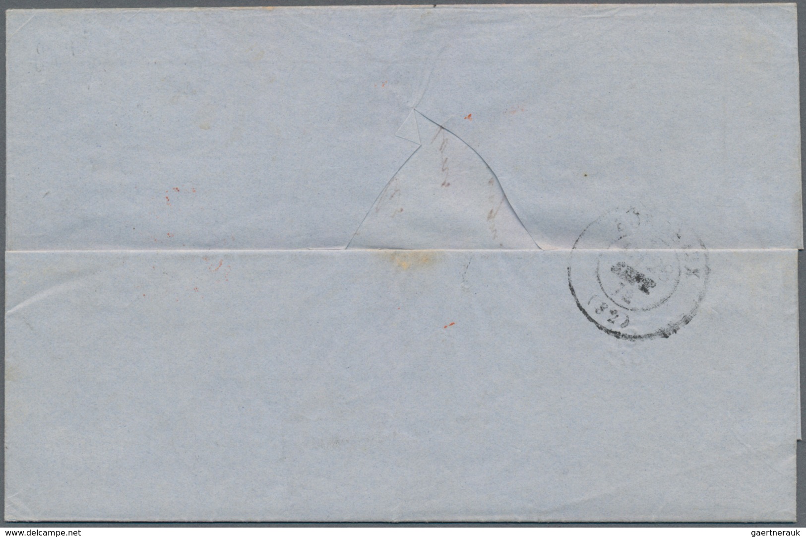 Uruguay: 1872, "MONTEVIDEO PAQ. FR. J No 2" Octagon Ship-post Cancel And Tax "12" On Folded Letter W - Uruguay