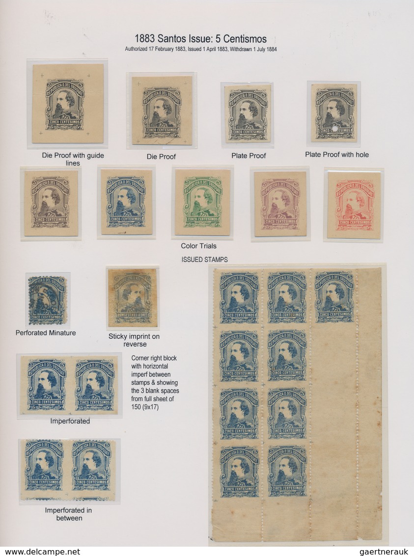 Uruguay: 1883, 5c. Blue "Máximo Santos", Specialised Assortment Incl. Plate/die Proofs, Five Colour - Uruguay