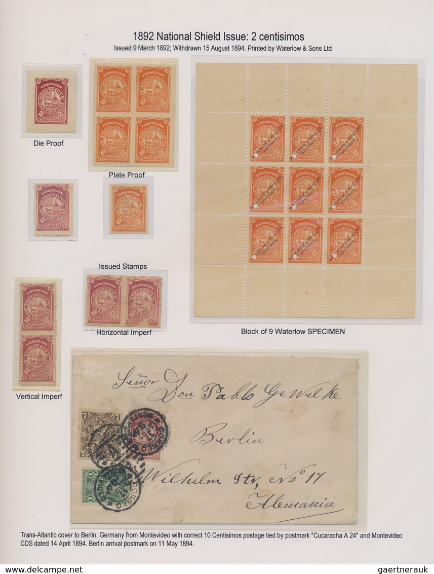 Uruguay: 1892, Definitives "Coat Of Arms/Symbols", 2c. Carmine-rose, Specialised Assortment Incl. Di - Uruguay