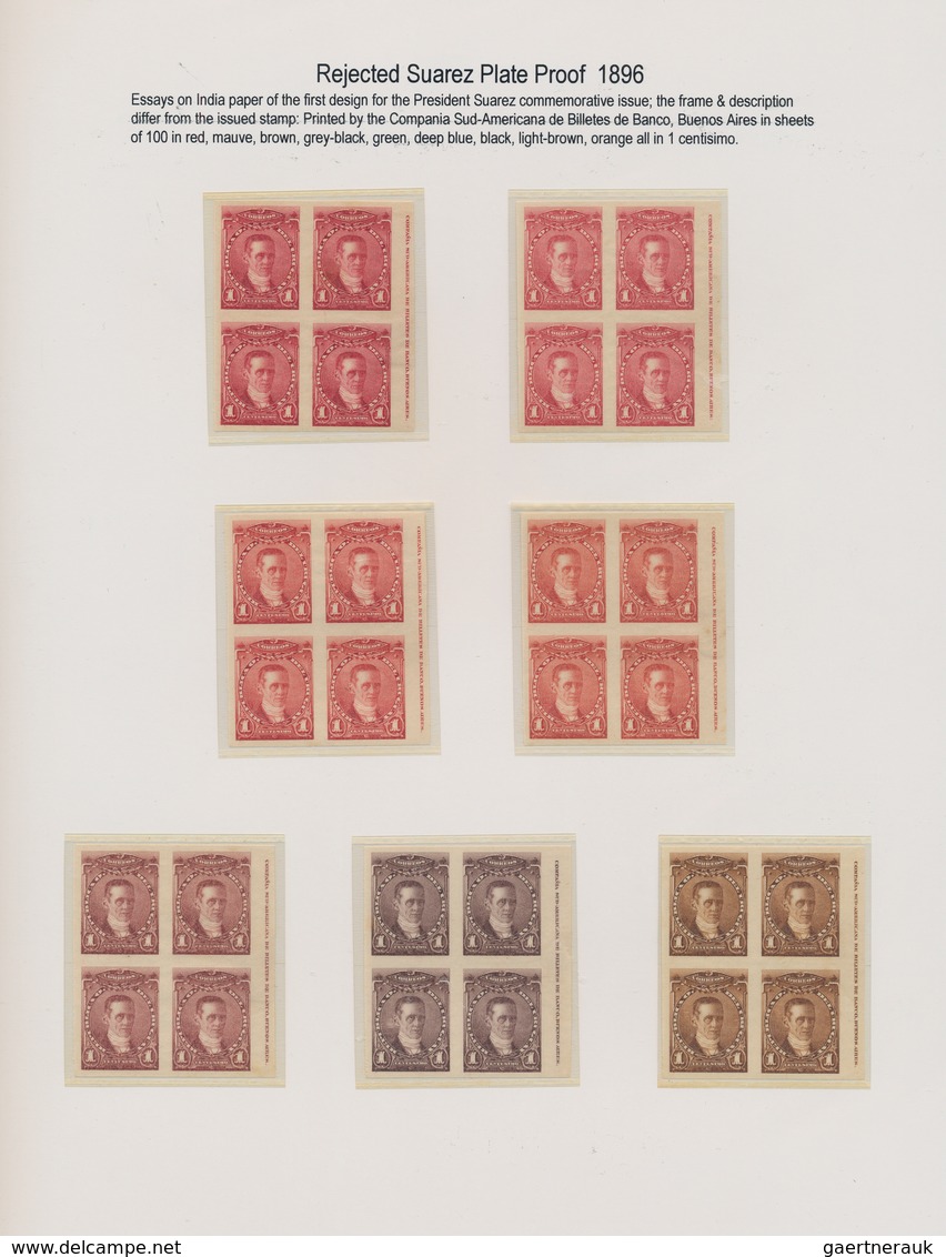 Uruguay: 1896, Joaquín Suárez, Rejected Design, Group Of Seven Plate Proof Blocks Of Four With Diffe - Uruguay