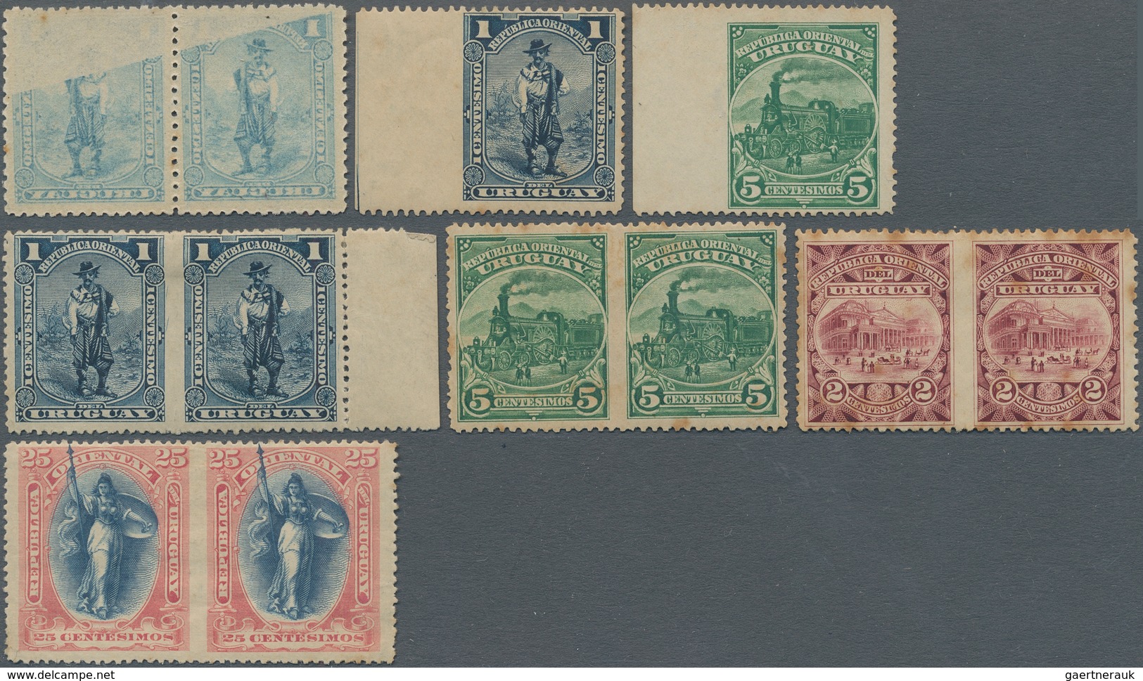 Uruguay: 1897, Definitives "Pictorials", Lot Of 23 Stamps Incl. Partly Imperf. (19) And Offset On Re - Uruguay