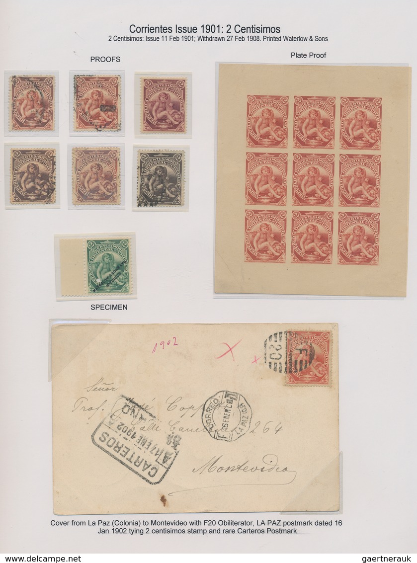 Uruguay: 1901, Corrientes Issue, 2c. Red, Specialised Assortment Incl. Shades, Imperf. Between, Impe - Uruguay