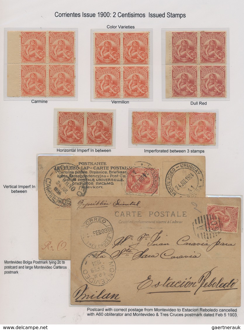 Uruguay: 1901, Corrientes Issue, 2c. Red, Specialised Assortment Incl. Shades, Imperf. Between, Impe - Uruguay