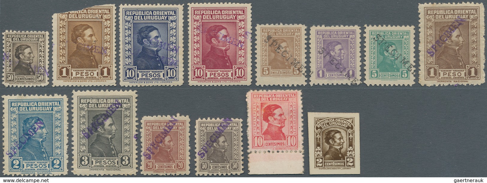 Uruguay: 1928/1936, General José Gervasio Artigas, set of 80 specimen/essays (one stamp damaged, par