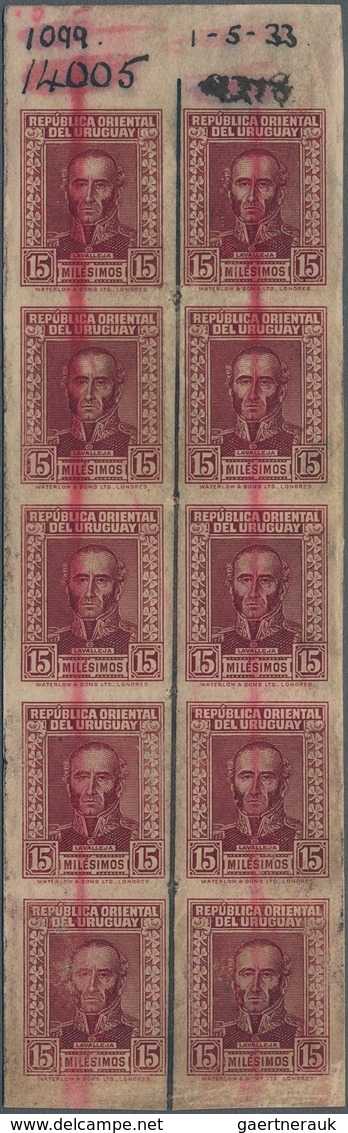 Uruguay: 1933, 15m. Deep Lake "General Lavalleja", Imperforate Top Marginal Waterlow Archive Proof B - Uruguay