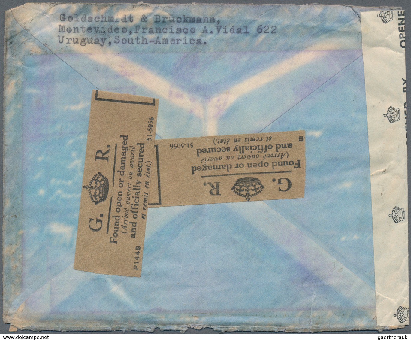 Uruguay: 1946, Airmail Crash Letter Sent From "MONTEVIDEO JUN 12 1946" With Drop-of Stamp An Blue 2- - Uruguay