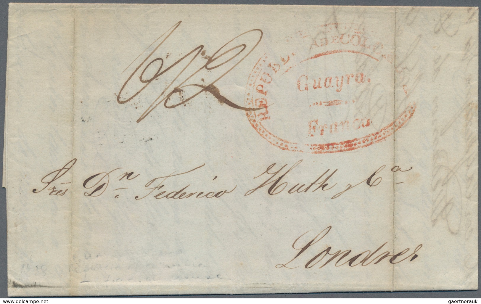 Venezuela: 1838, "GUAYRA FRANCO" Red Oval Cancel On Folded Letter With Complete Text To London, On R - Venezuela