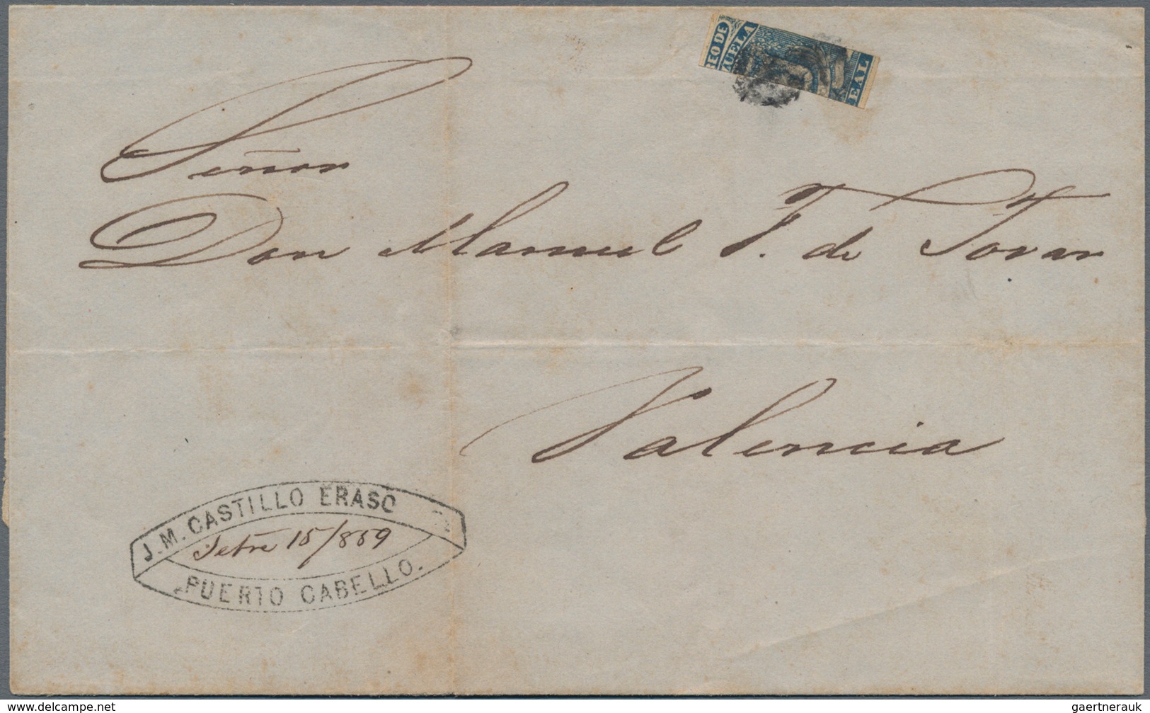 Venezuela: 1859, 1 Real Blue, Vertically Bisected, Tied By Black Cancel, On Folded Letter Sheet With - Venezuela
