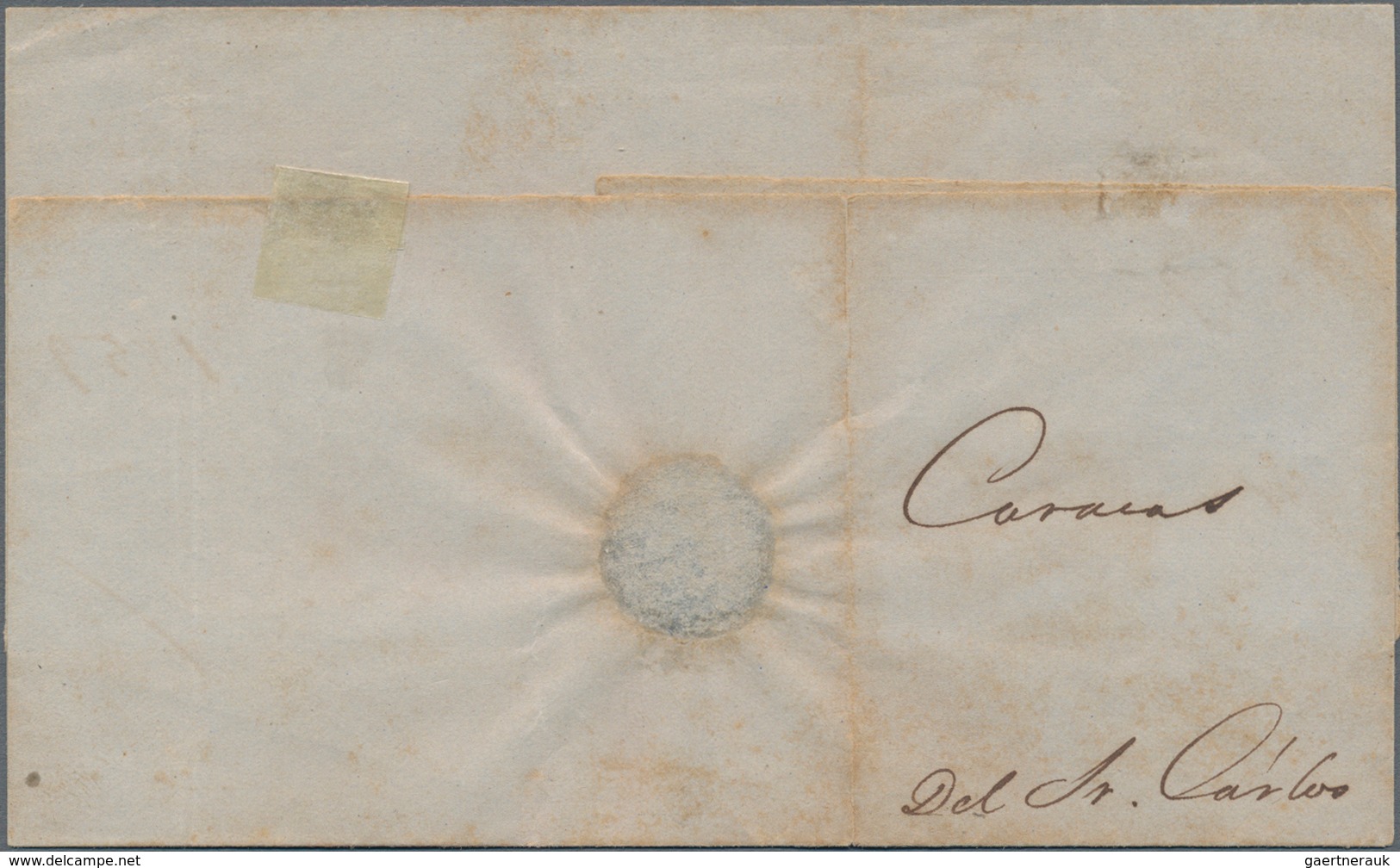 Venezuela: 1859, 1 Real Blue, Vertically Bisected, Tied By Black Cancel, On Folded Letter Sheet With - Venezuela