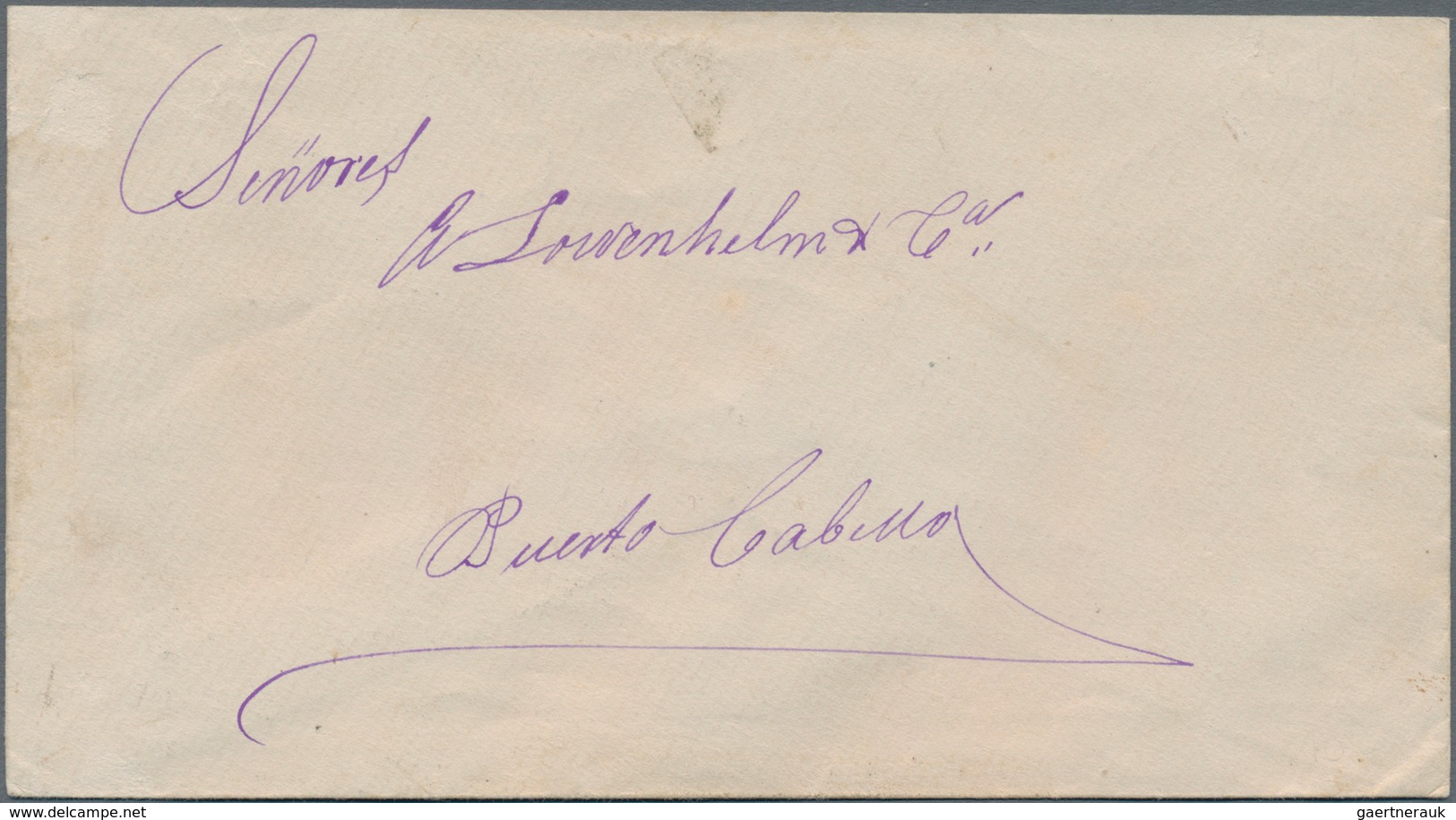 Venezuela: 1888, 5 Pieces Of 5 C. Tax Stamps (ESCUELAS) Used As Postage Stamps On Back Of A Cover Se - Venezuela