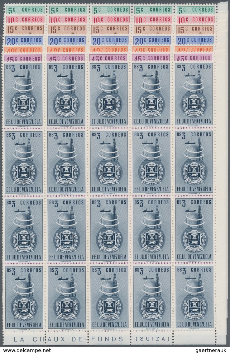 Venezuela: 1951, Coat Of Arms 'ANZOATEGUI‘ Normal Stamps Complete Set Of Seven In Blocks Of 20 From - Venezuela