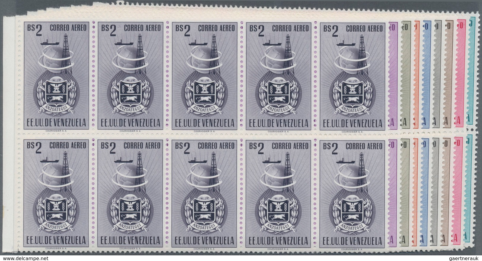 Venezuela: 1951, Coat Of Arms 'ANZOATEGUI‘ Airmail Stamps Complete Set Of Nine In Blocks Of Ten From - Venezuela