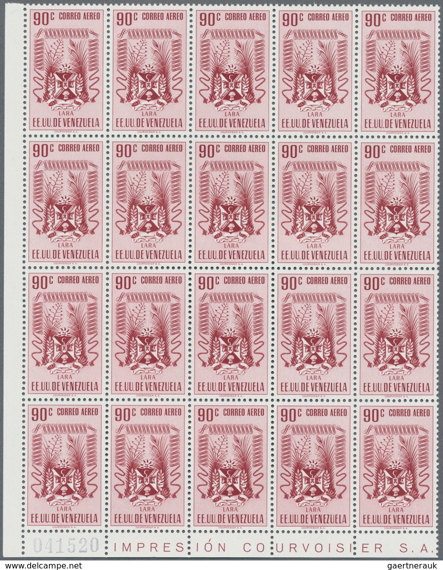 Venezuela: 1952, Coat Of Arms 'LARA‘ Airmail Stamps Complete Set Of Nine In Blocks Of 20 From Lower - Venezuela