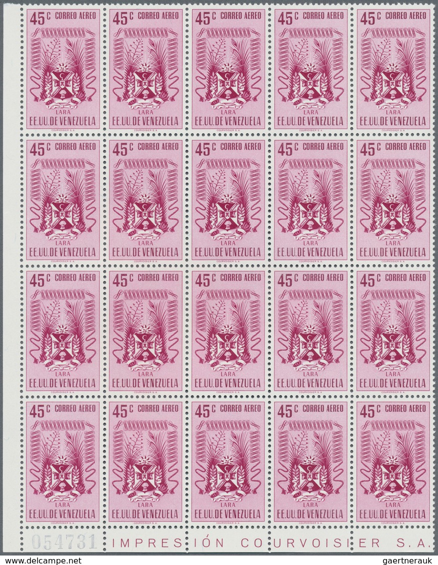 Venezuela: 1952, Coat Of Arms 'LARA‘ Airmail Stamps Complete Set Of Nine In Blocks Of 20 From Lower - Venezuela