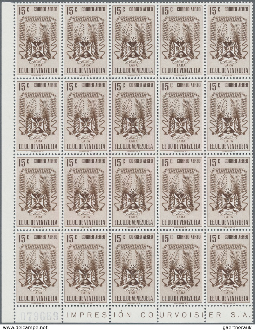 Venezuela: 1952, Coat of Arms 'LARA‘ airmail stamps complete set of nine in blocks of 20 from lower