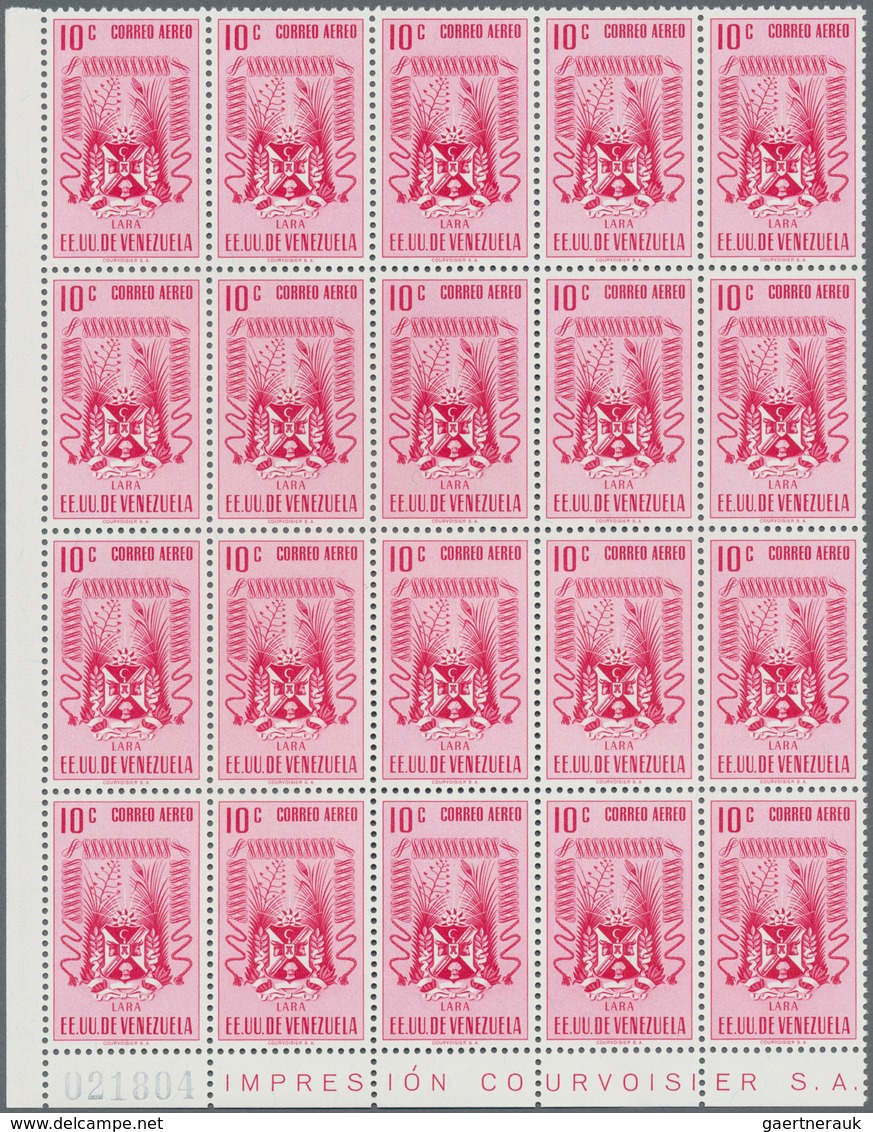 Venezuela: 1952, Coat of Arms 'LARA‘ airmail stamps complete set of nine in blocks of 20 from lower