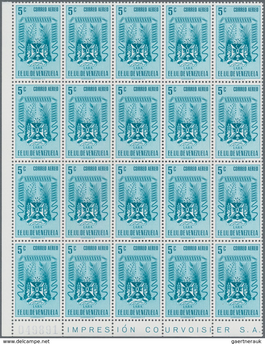 Venezuela: 1952, Coat of Arms 'LARA‘ airmail stamps complete set of nine in blocks of 20 from lower