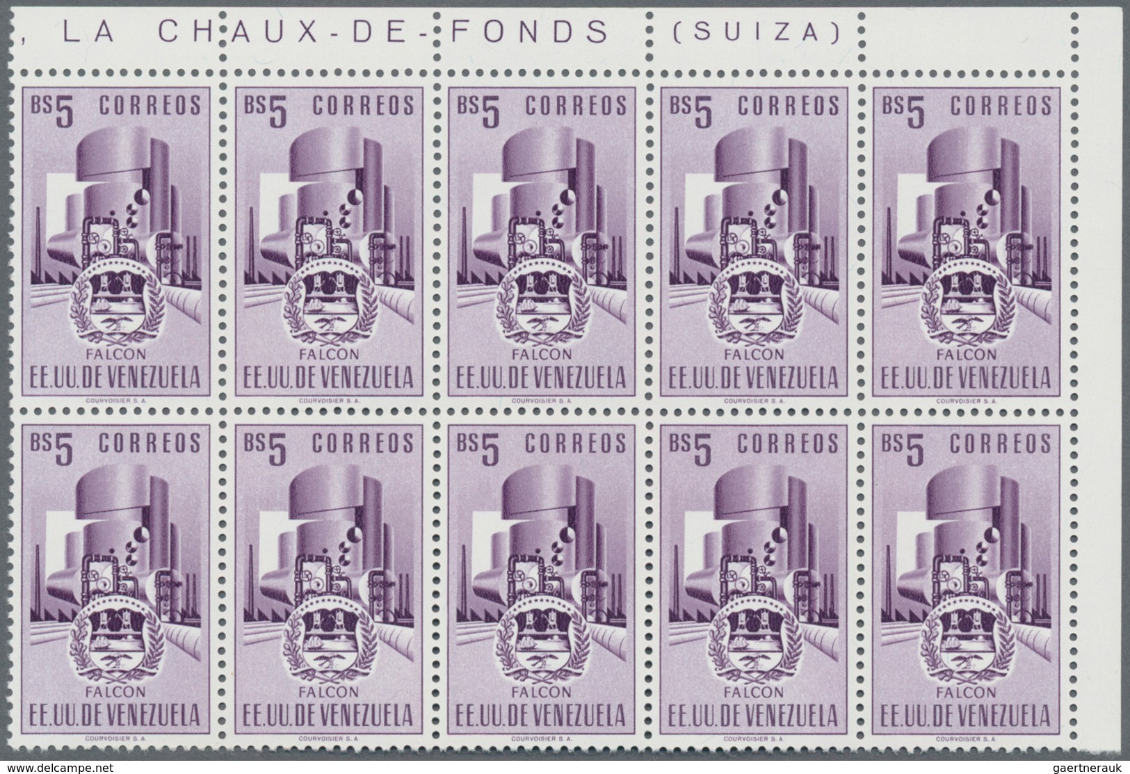 Venezuela: 1953, Coat Of Arms 'FALCON‘ Normal Stamps Complete Set Of Seven In Blocks Of Ten From Rig - Venezuela