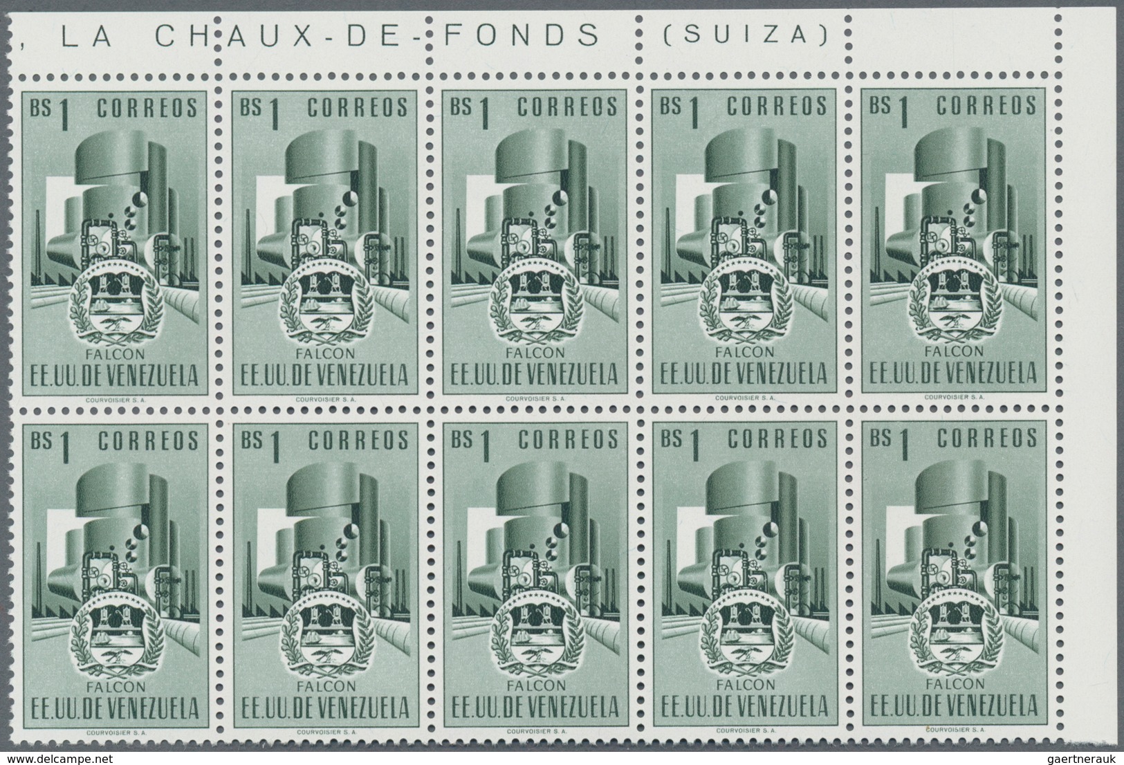 Venezuela: 1953, Coat Of Arms 'FALCON‘ Normal Stamps Complete Set Of Seven In Blocks Of Ten From Rig - Venezuela