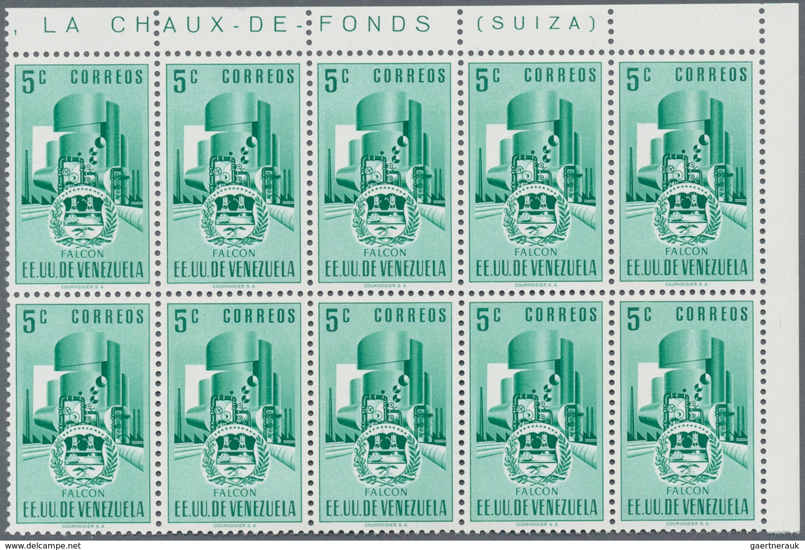 Venezuela: 1953, Coat of Arms 'FALCON‘ normal stamps complete set of seven in blocks of ten from rig