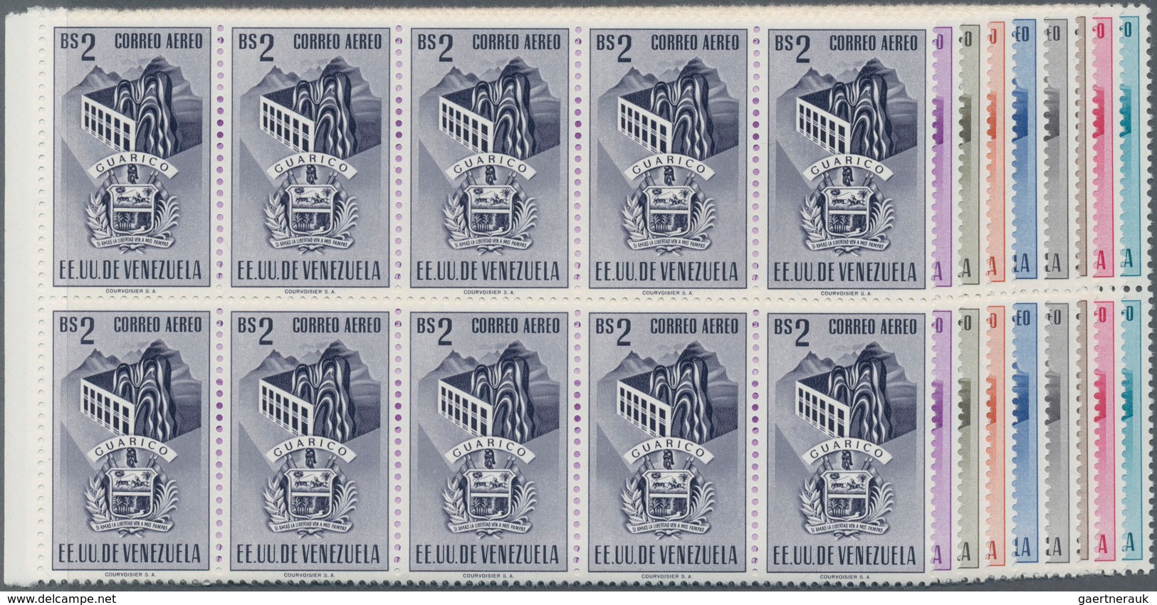 Venezuela: 1953, Coat Of Arms 'GUARICO‘ Airmail Stamps Complete Set Of Nine In Blocks Of Ten From Le - Venezuela