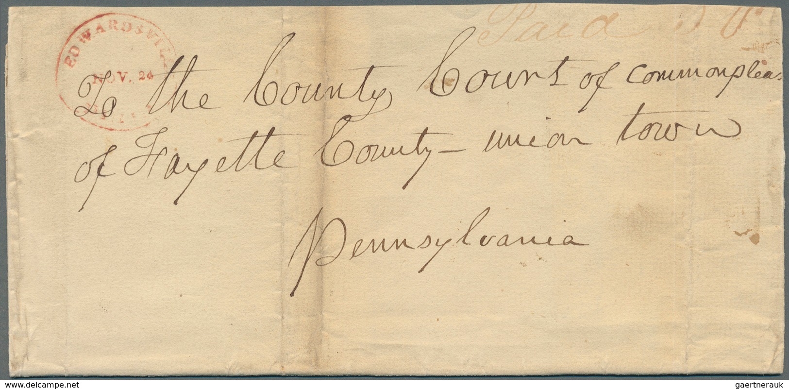 Vereinigte Staaten Von Amerika - Stampless Covers: 1825, Folded Lettersheet With Red Cds EDWARDSVILL - …-1845 Voorfilatelie