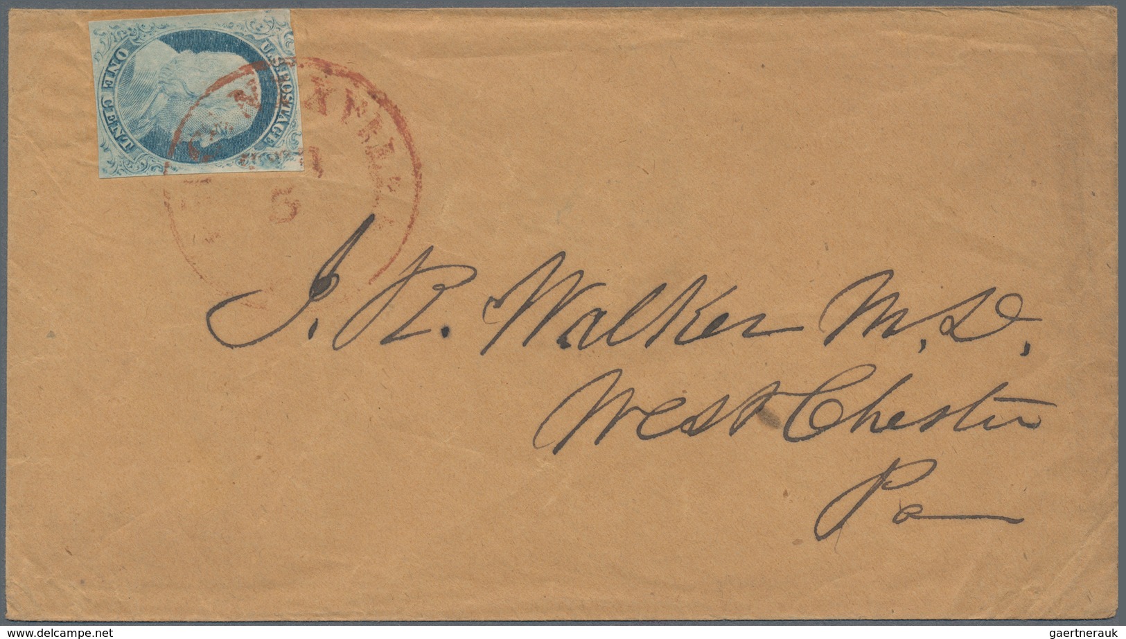 Vereinigte Staaten Von Amerika: 1c Type IV Imperforate (Scott 9), Vertical Strip Of Three, Clipped C - Andere & Zonder Classificatie